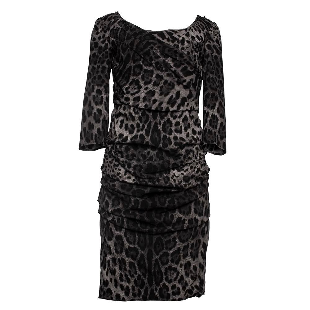  Dolce & Gabbana Size 46 Grey Leopard Print Dress