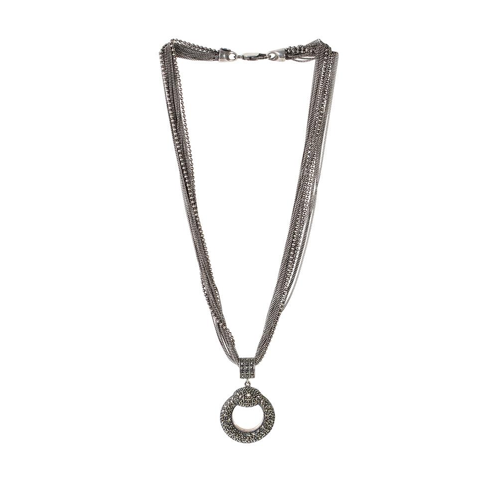  Judith Jack Sterling Silver Multi Chain Pyrite Circle Necklace