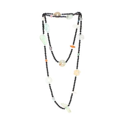 Onyx Bead Jade And Pearls Necklace