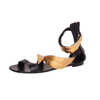 Giuseppe Zanotti Size 42 Gold Leaves Leather Sandals