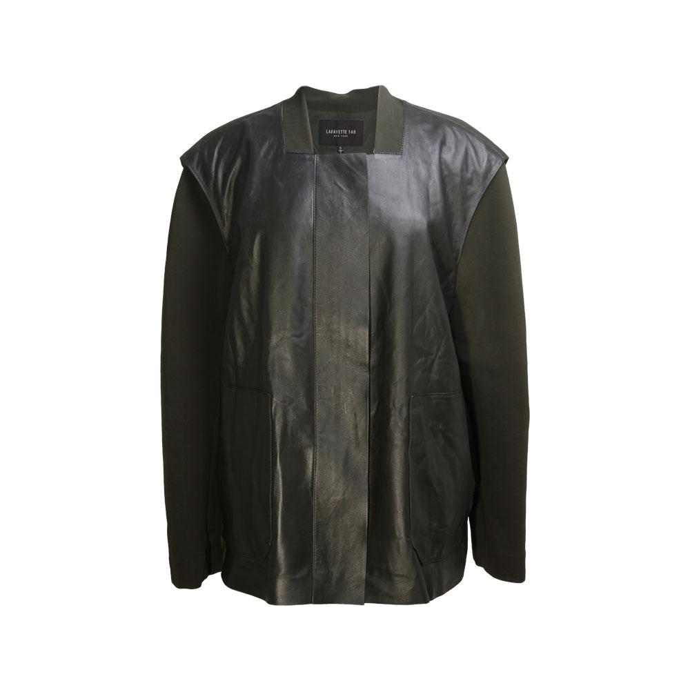  Lafayette 148 Size Xl Leather Panel Bomber Jacket