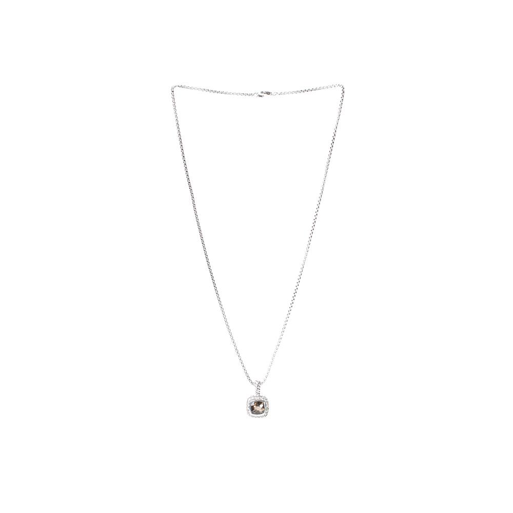  David Yurman Sterling Silver Necklace With Smokey Quartz & Diamond Pendant