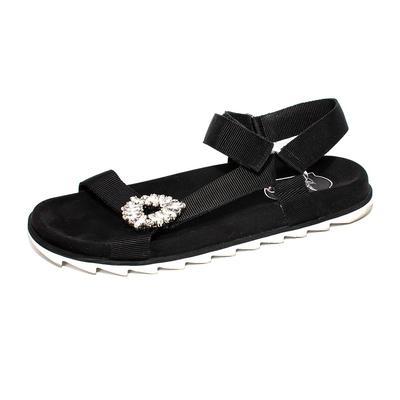 Roger Vivier Size 38 Black Crystal Embellished Trekky Viv Sandals