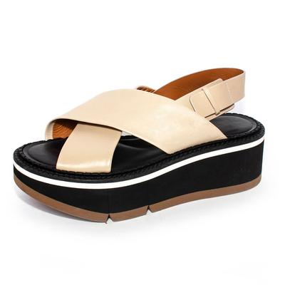 Clergerie Size 37 Tan Leather Platform Sandals
