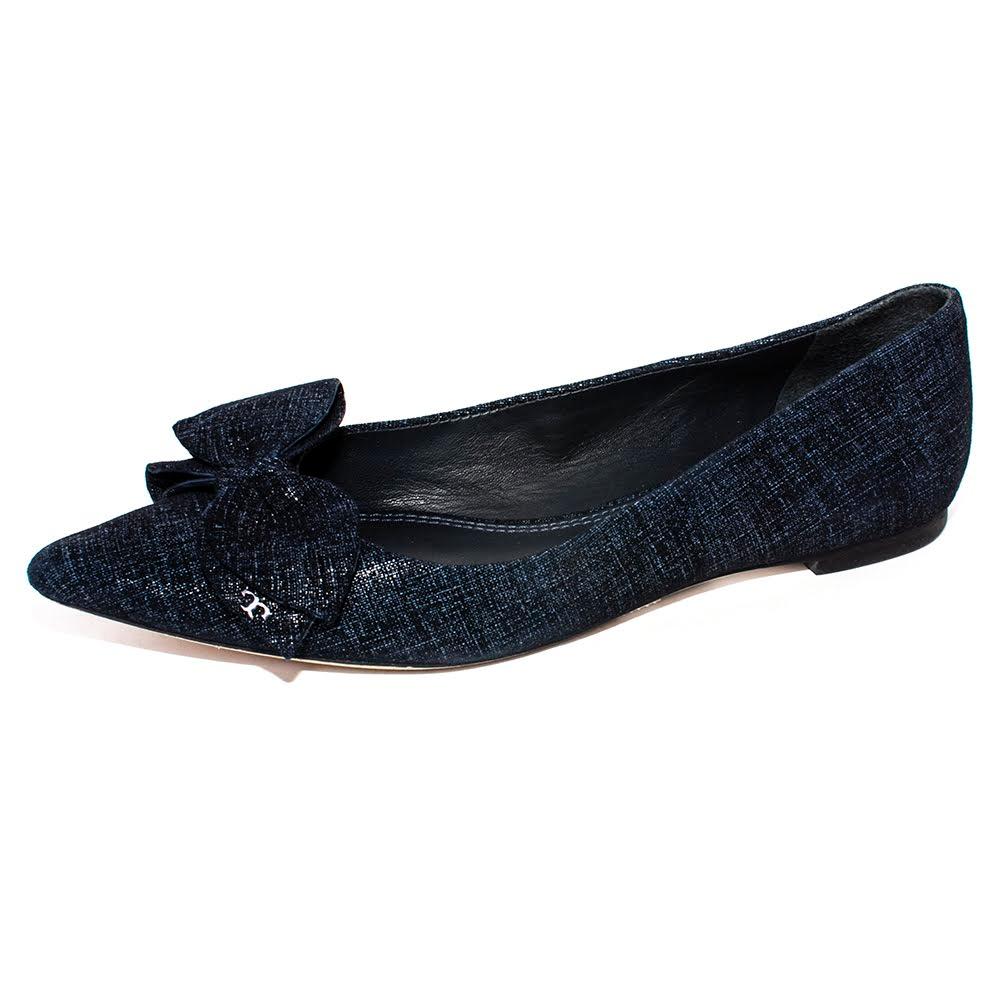 Tory Burch Size 7.5 Navy Printed Suede Ballet Flats