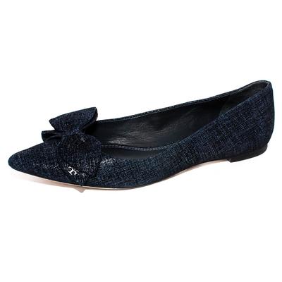 Tory Burch Size 7.5 Navy Printed Suede Ballet Flats