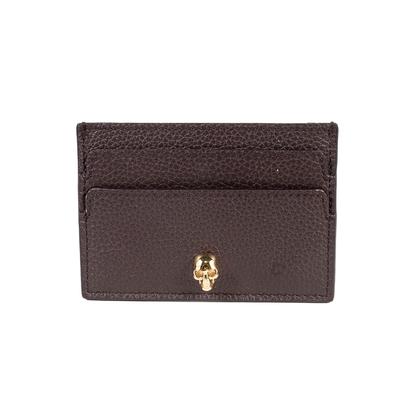 Alexander McQueen Brown Small Pebbled Leather Skull Card Case 