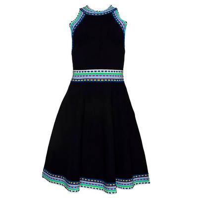 New Milly Size Med Navy Woven Trim Flare Dress