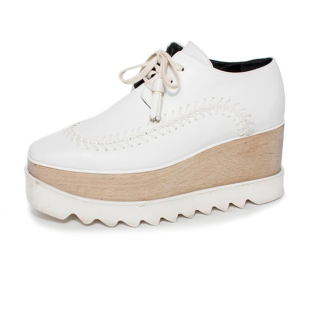  Stella Mccartney Size 37.5 White Wood Platform Shoes
