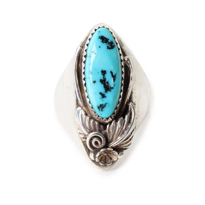 Sterling Silver Turquoise Taper Flower Leaf Size 9 Ring