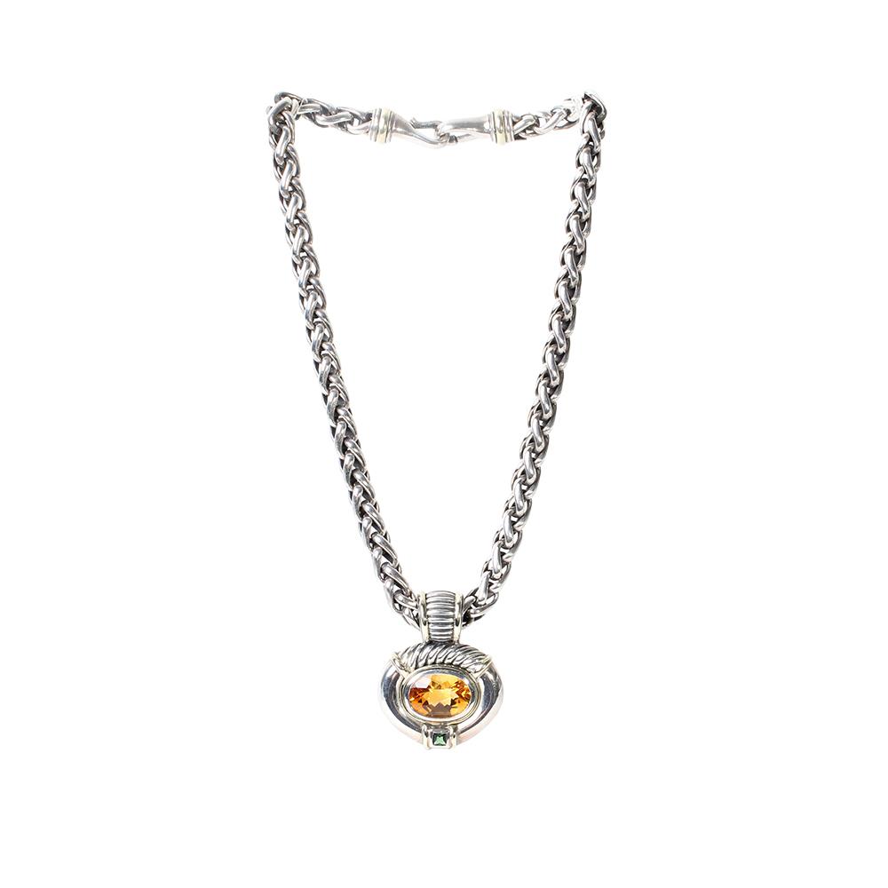  David Yurman Sterling Silver & 14k Gold Necklace With Oval Citrine Pendant