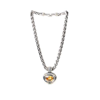 David Yurman Sterling Silver & 14K Gold Necklace with Oval Citrine Pendant