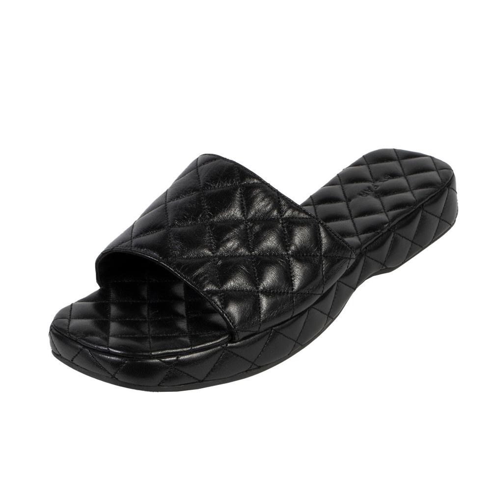  By Far Size 41 Black Leather Quilted Slides