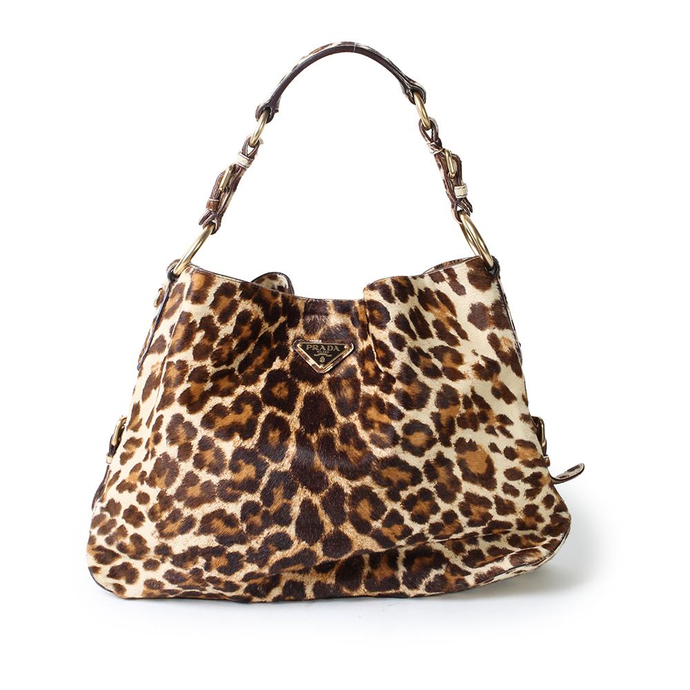  Prada Leopard Print Calf Hair Shoulder Bag
