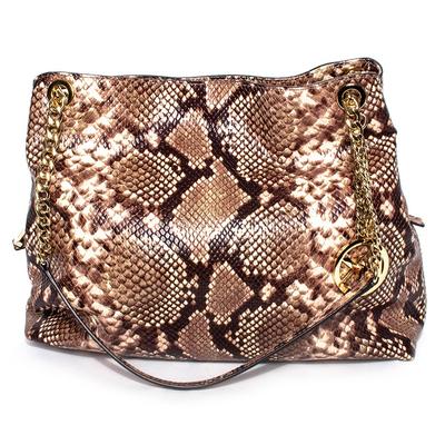 Michael Kors Brown Snake Embossed Leather Handbag