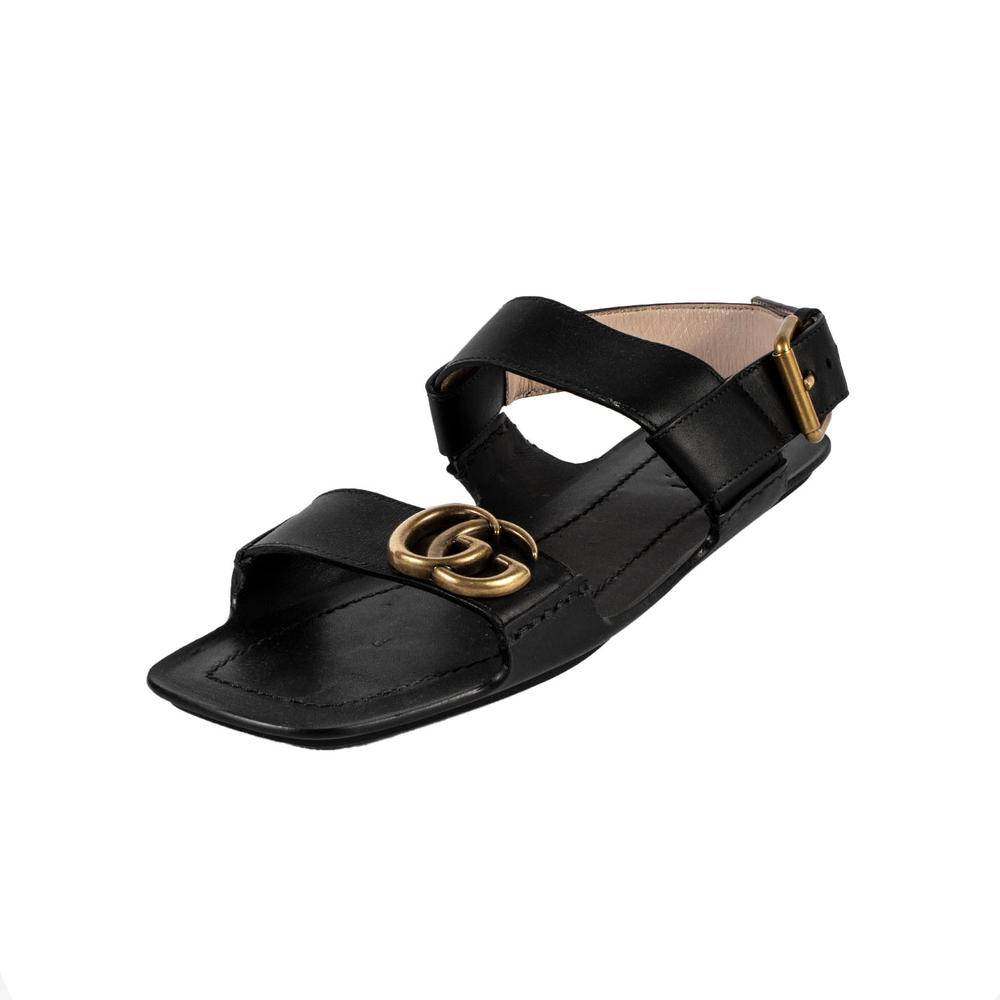  Gucci Size 37.5 Marmont Leather Square Toe Sandals