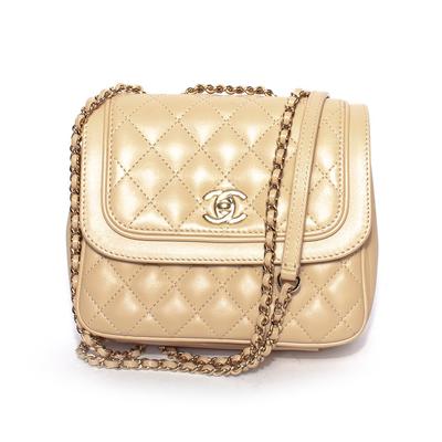 New Chanel Tan Quilted Mini Square Flap Crossbody Bag