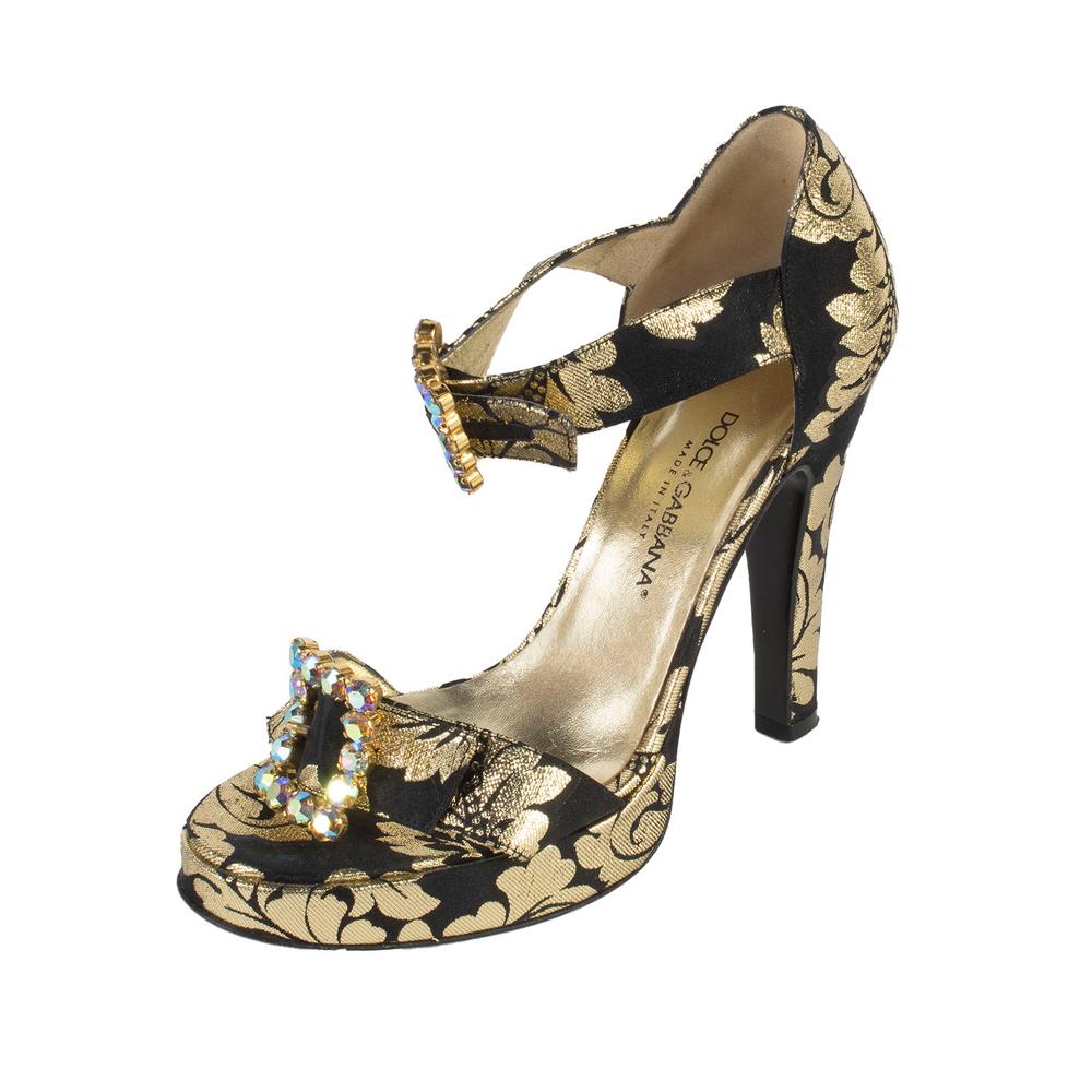  Dolce & Gabbana Size 37 Black & Gold Gemstone High Heels