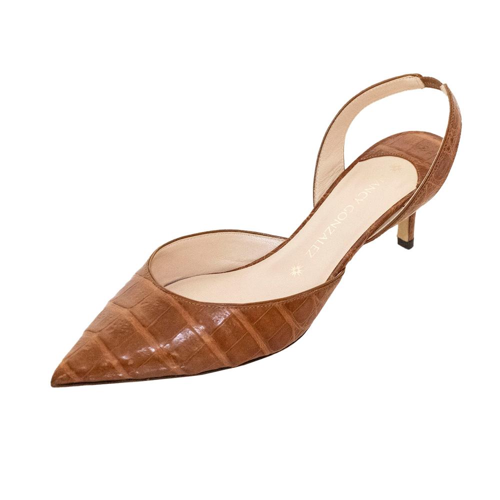  Nancy Gonzalez Size 39.5 Brown Pointed Toe Croc Sandals