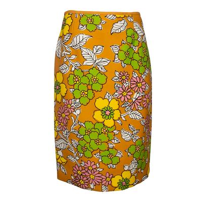 New Tory Burch Size 4 Yellow Printed Twill Pencil Skirt