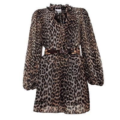 Ganni Size 36 Brown Leopard Print Dress with Belt