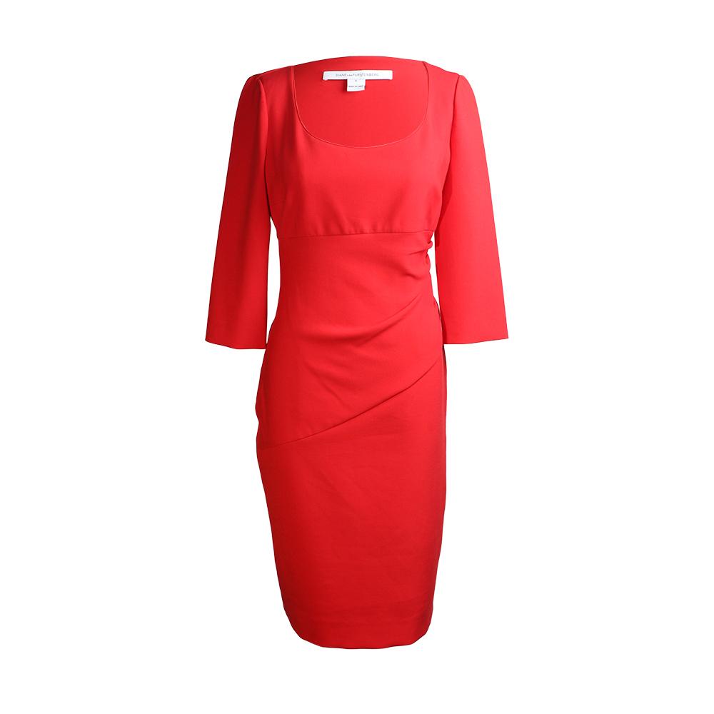  Diane Von Furstenberg Size 6 Long Sleeve Sheath Dress With Ruche Detail