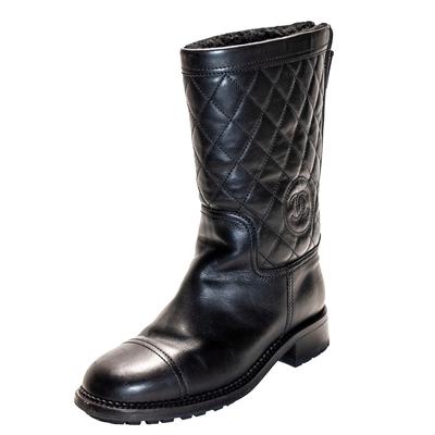 Chanel Size 36.5 Black Quilted Fleece Lined Boots
