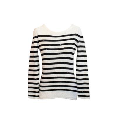 Oscar De La Renta Size Small Black & White Stripe Sequin Long Sleeve 