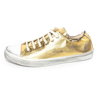 Saint Laurent Size 40 Metallic Gold Bedford Distressed Sneakers