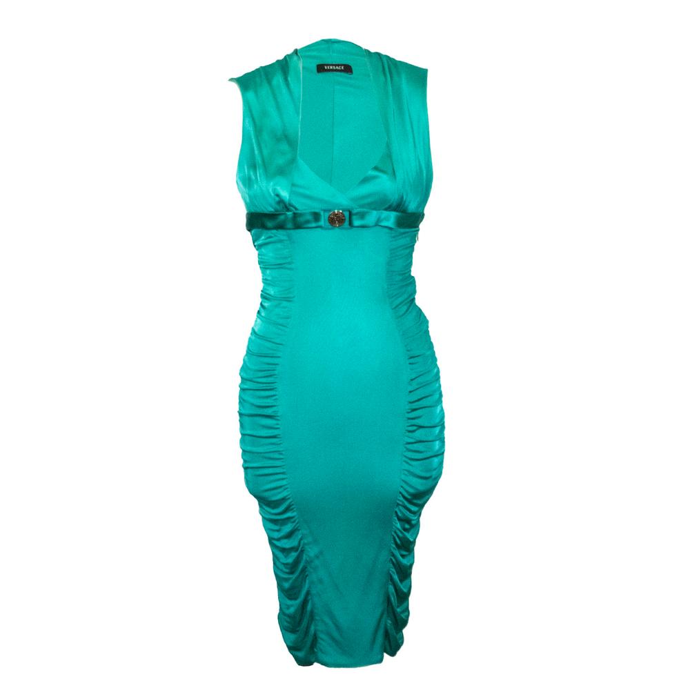  Versace Size 38 Green Silk Short Dress