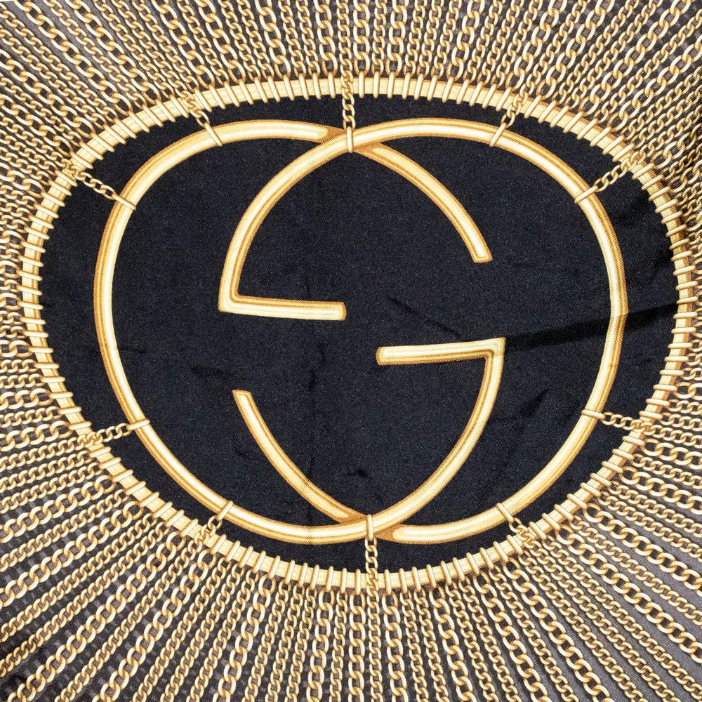  Gucci Black Gold Logo Square Scarf