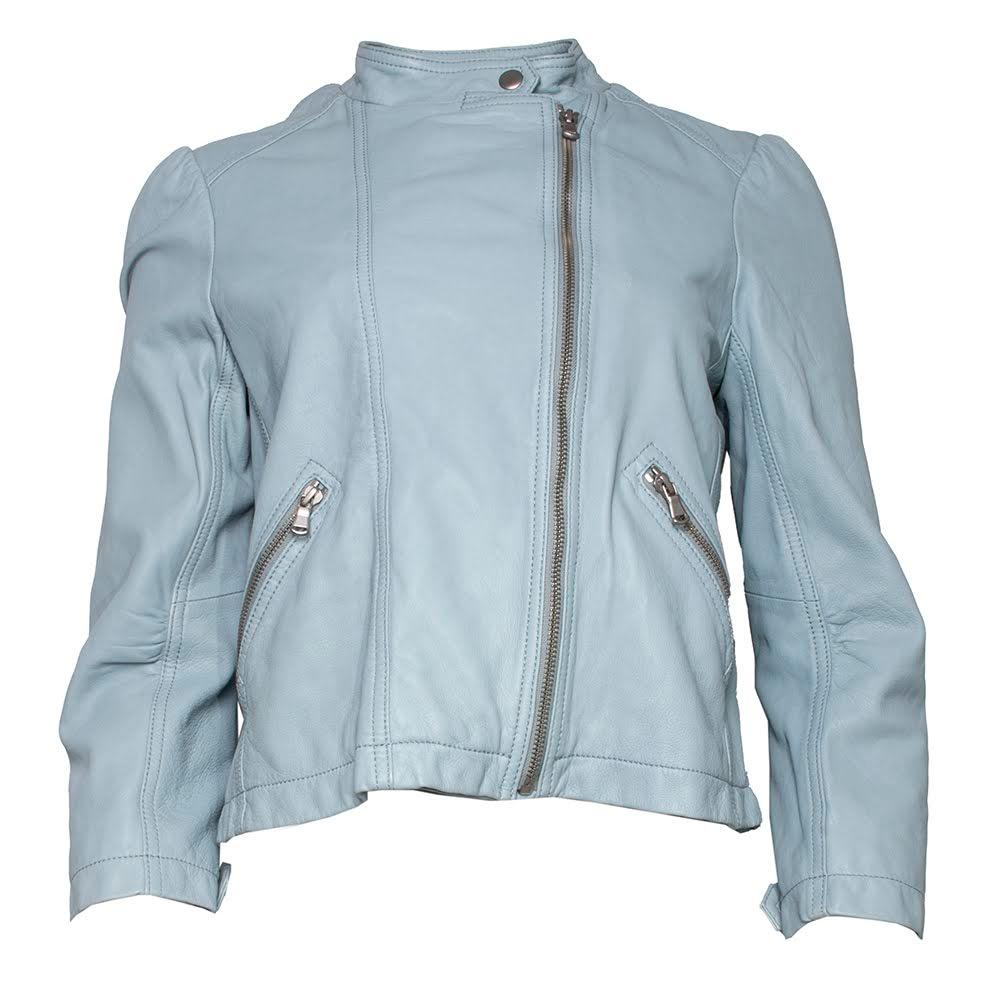  New Rebecca Taylor Size 10 Blue Leather Moto Jacket