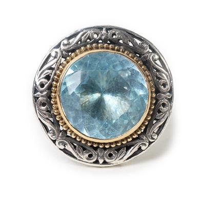 Konstantino Size 7 Sterling Silver and 18 Karat Yellow Gold Ring with Blue Topaz Stone