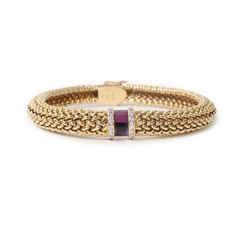  Skd 14 Karat Yellow Gold Woven Cable Bracelet With Diamonds And Amethyst