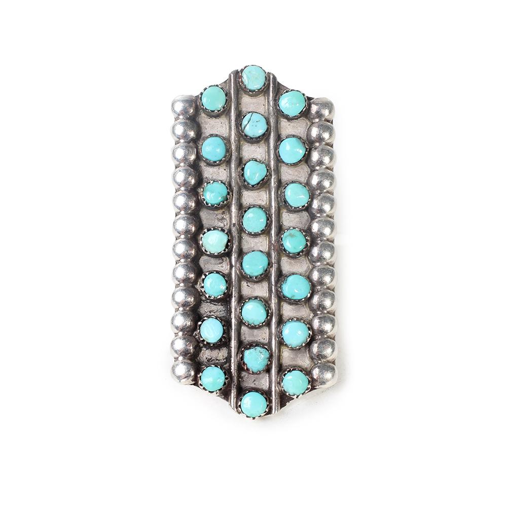  Silver Petit Point Size 7.5 Turquoise Panel Ring