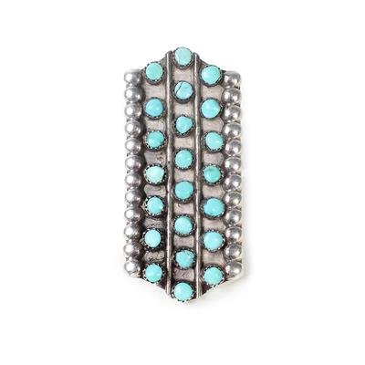 Silver Petit Point Size 7.5 Turquoise Panel Ring