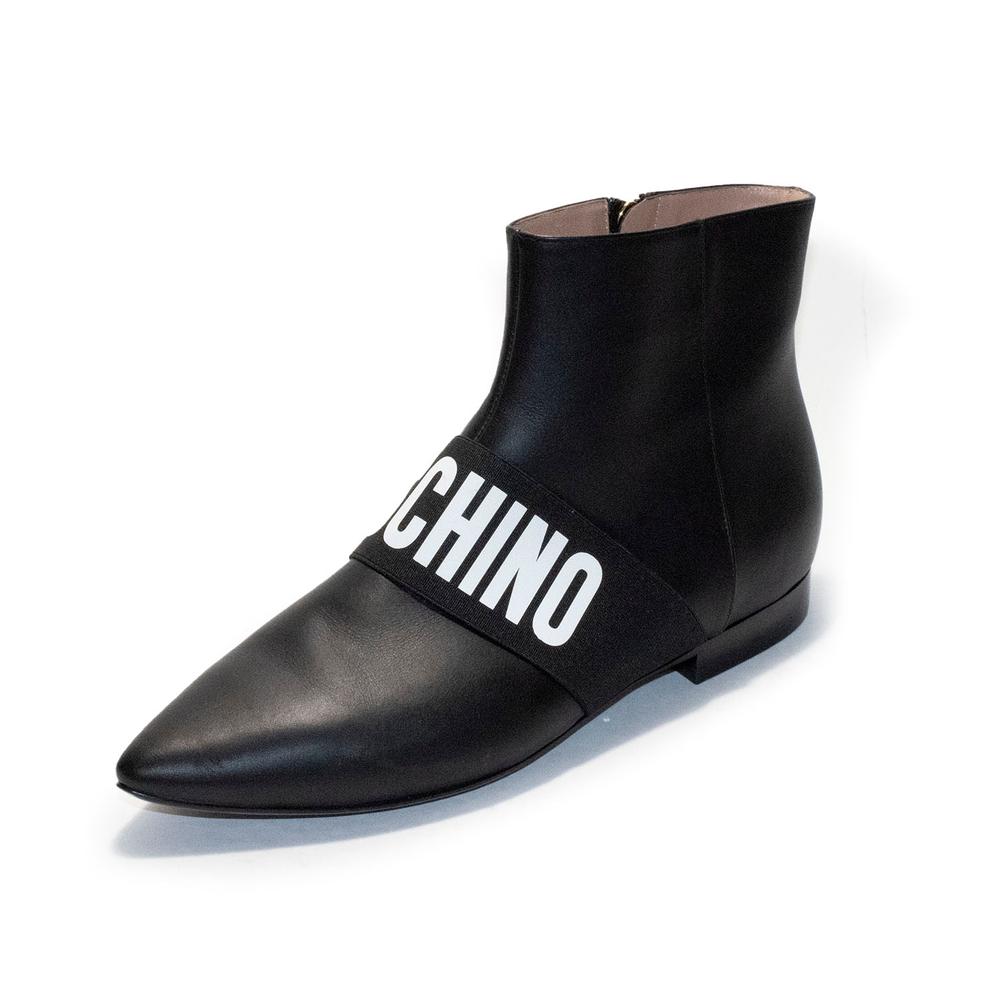  Moschino Size 38 Black Leather Ankle Boots