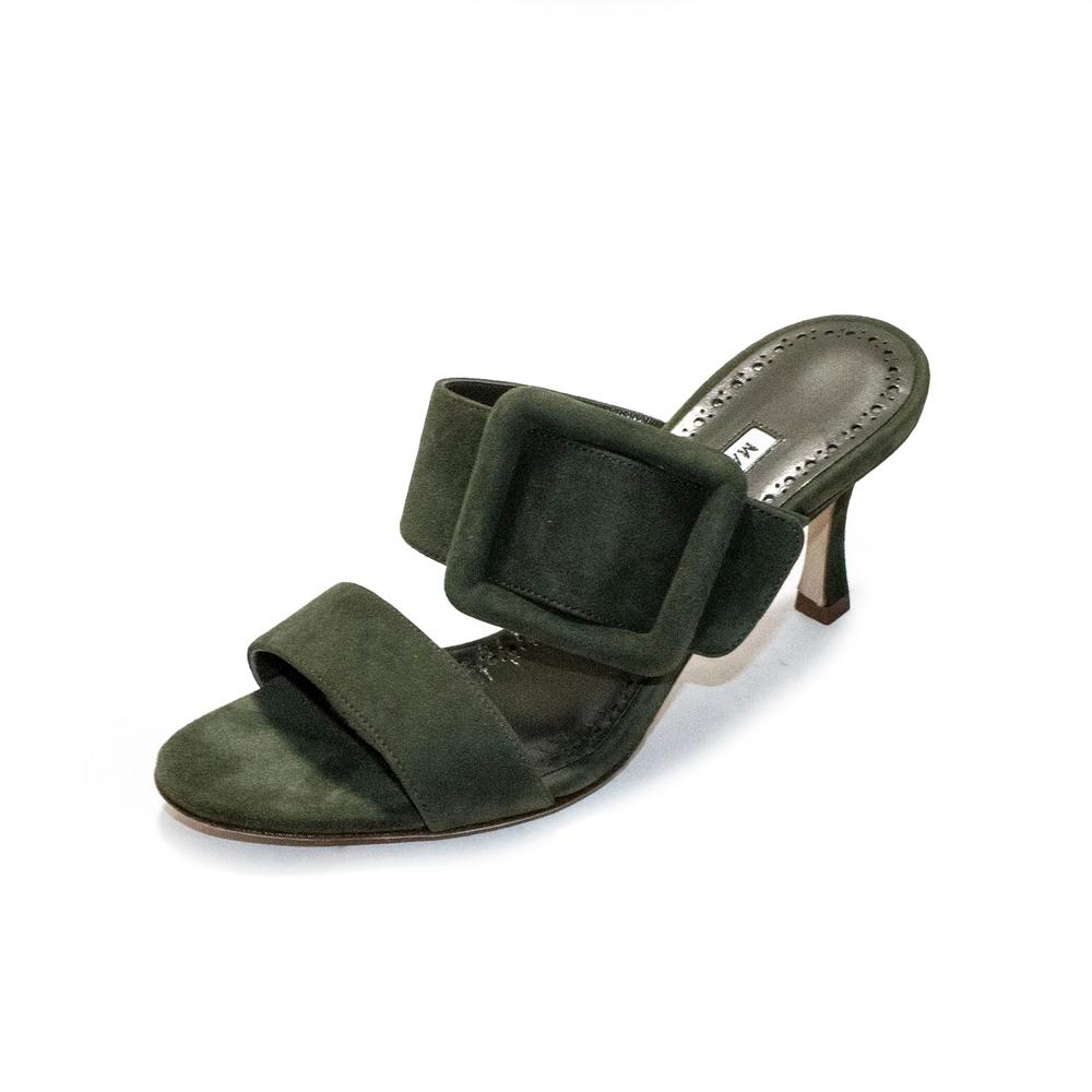  Manolo Blahnik Size 34 Green Velvet Heels