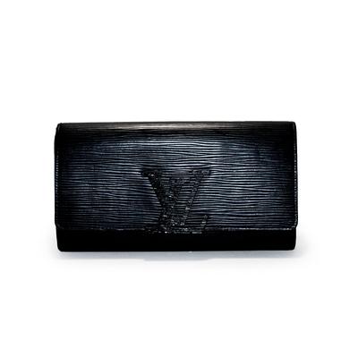 Louis Vuitton Black Lined Fold Over Logo Snap Wallet 