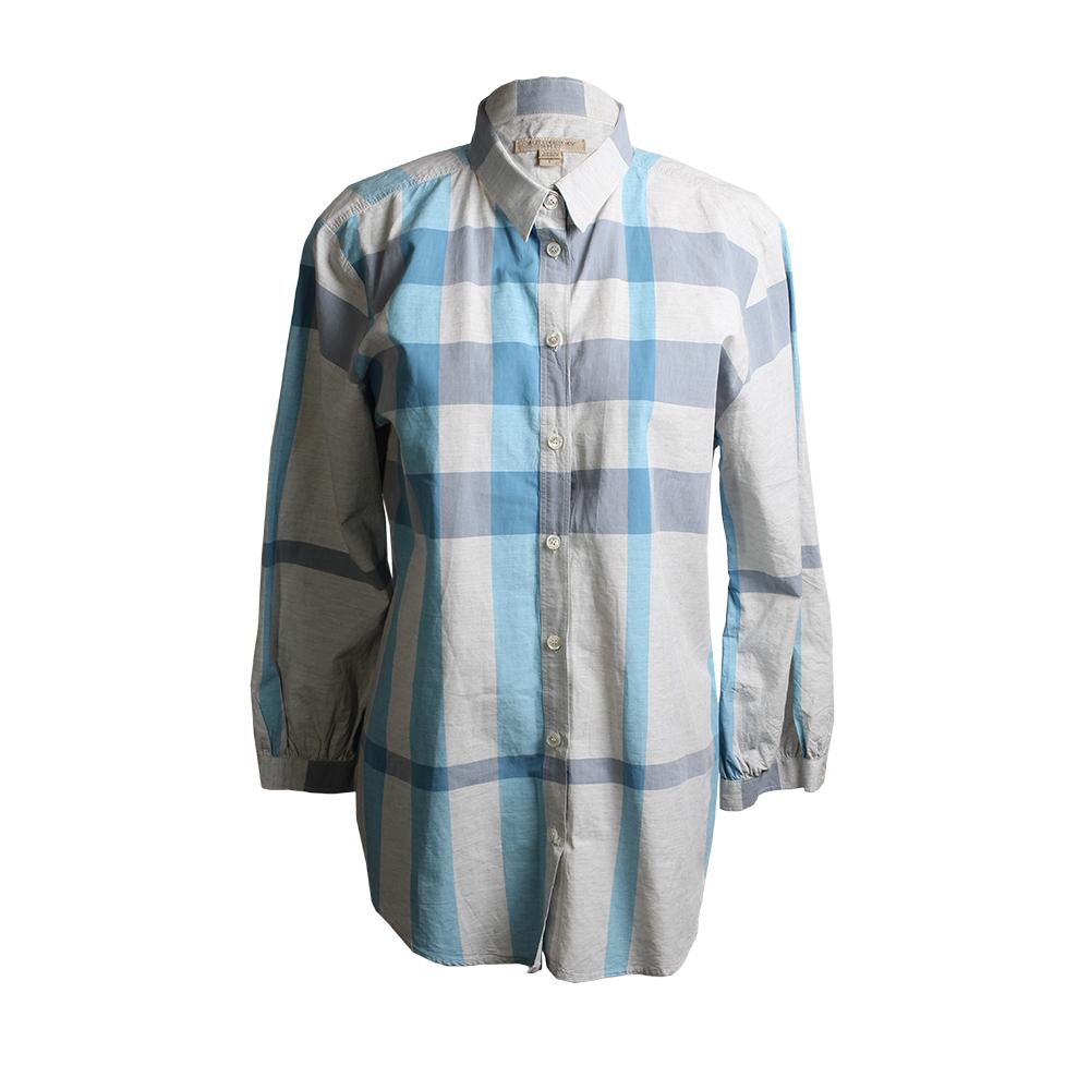  Burberry Size Large Blue Check Button Down Shirt