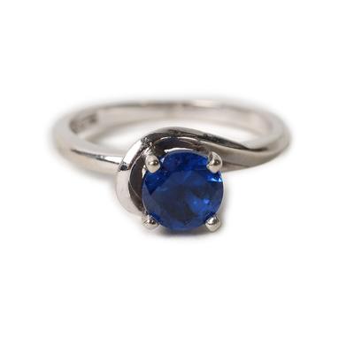 GTR 14 Karat White Gold Size 6 Ring With Synthetic Blue Sapphire Stone