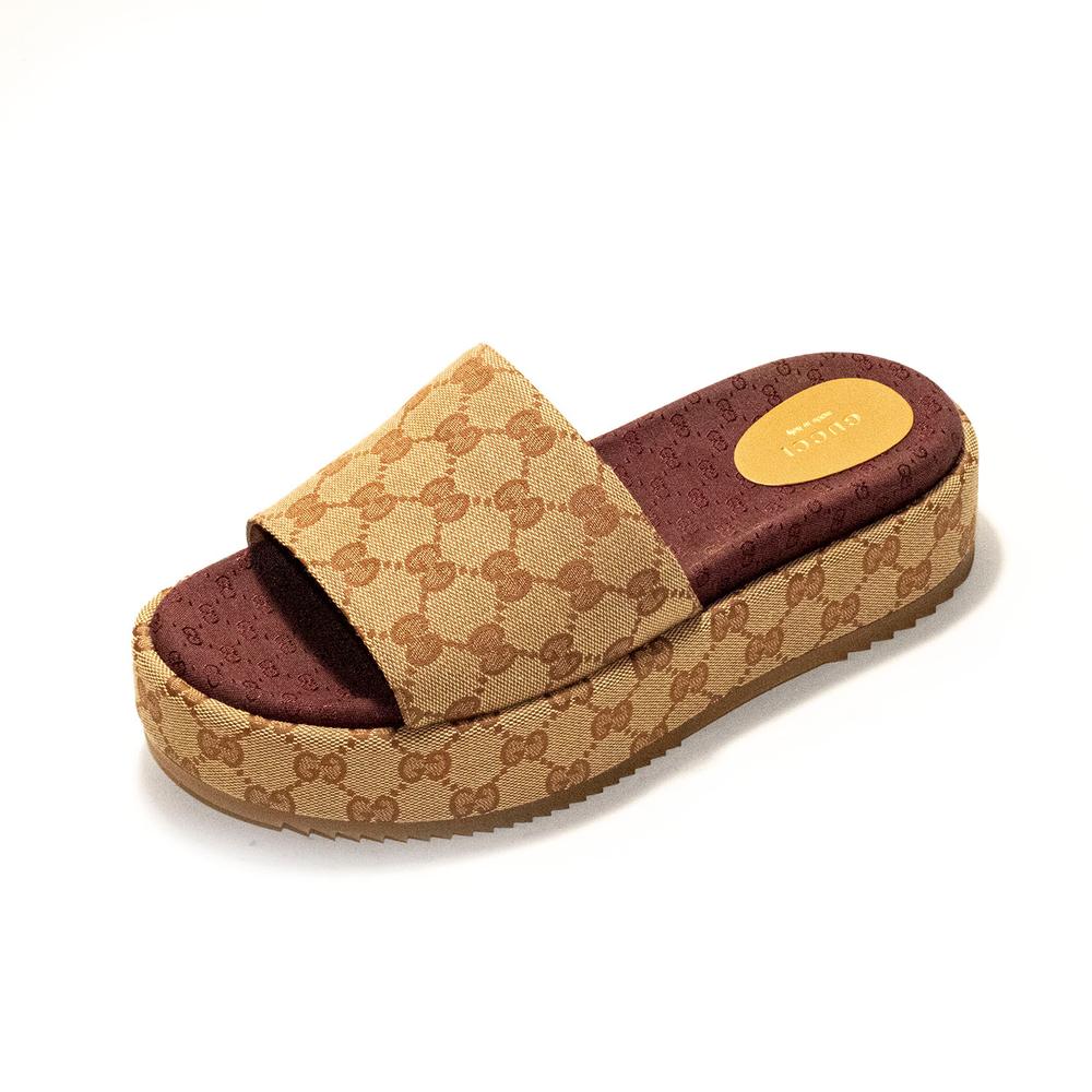  Gucci Size 11.5 Brown And Burgundy Supreme Platform Sandals