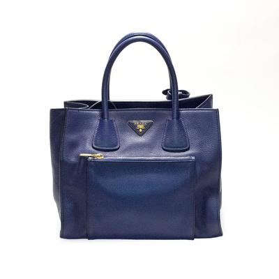 Prada Blue Leather Dual Strap Handbag 