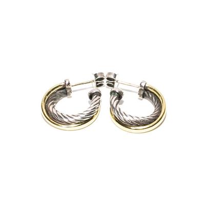 David Yurman Sterling Silver 18K Gold Cable Crossover Hoops