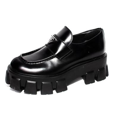 Prada Size 38 Black Leather Monolith Chunky Loafers