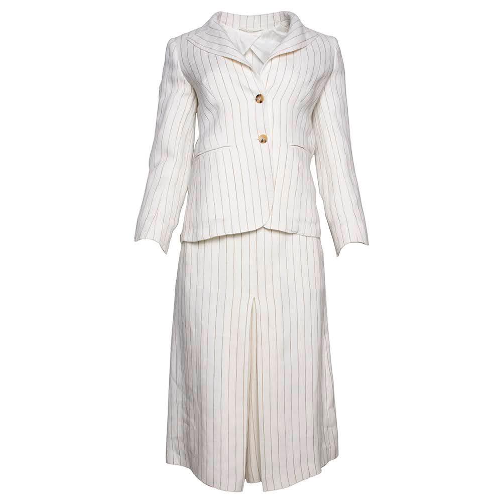  Max Mara Size 2 Off White Pinstripe Two Piece Suit