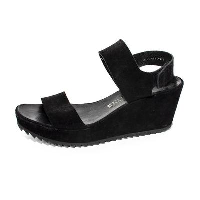 Pedro Garcia Size 37.5 Black Suede Wedge Sandals