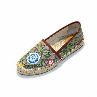Gucci Size 38.5 Brown Floral Tweed GG Supreme Shoes 