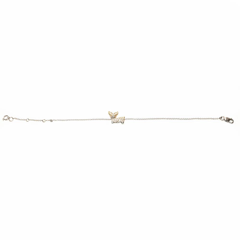  Qeelin Silver 18kyg Diamond Dog On Chain Bracelet