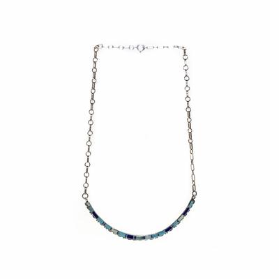  Blue + Silver Curved Turquoise Inlay Bar Necklace 